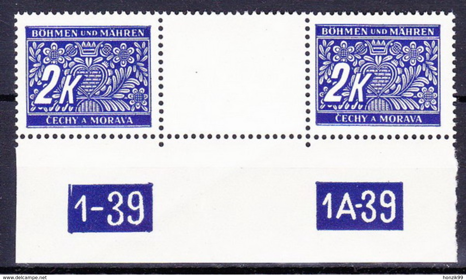 Boheme Et Moravie 1939 Mi P 11 (Yv TT 11), Avec Milésime Tirée No De Planche 1-39 Et 1A-39, (MNH) ** - Unused Stamps