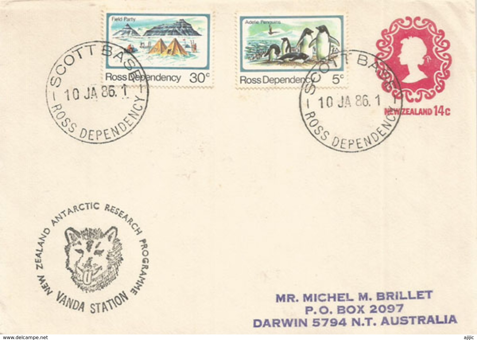 Expedition Bases Scott & Vanda: Janvier 1986, Sur Entier Postal Néo-Zélandais, Adressé En Australie - Lettres & Documents