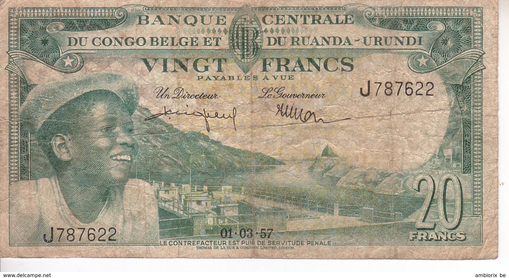 Banque Centrale Du Congo Belge Et Du Ruanda Urundi - 20 Francs - 01 03 1957 - République Démocratique Du Congo & Zaïre