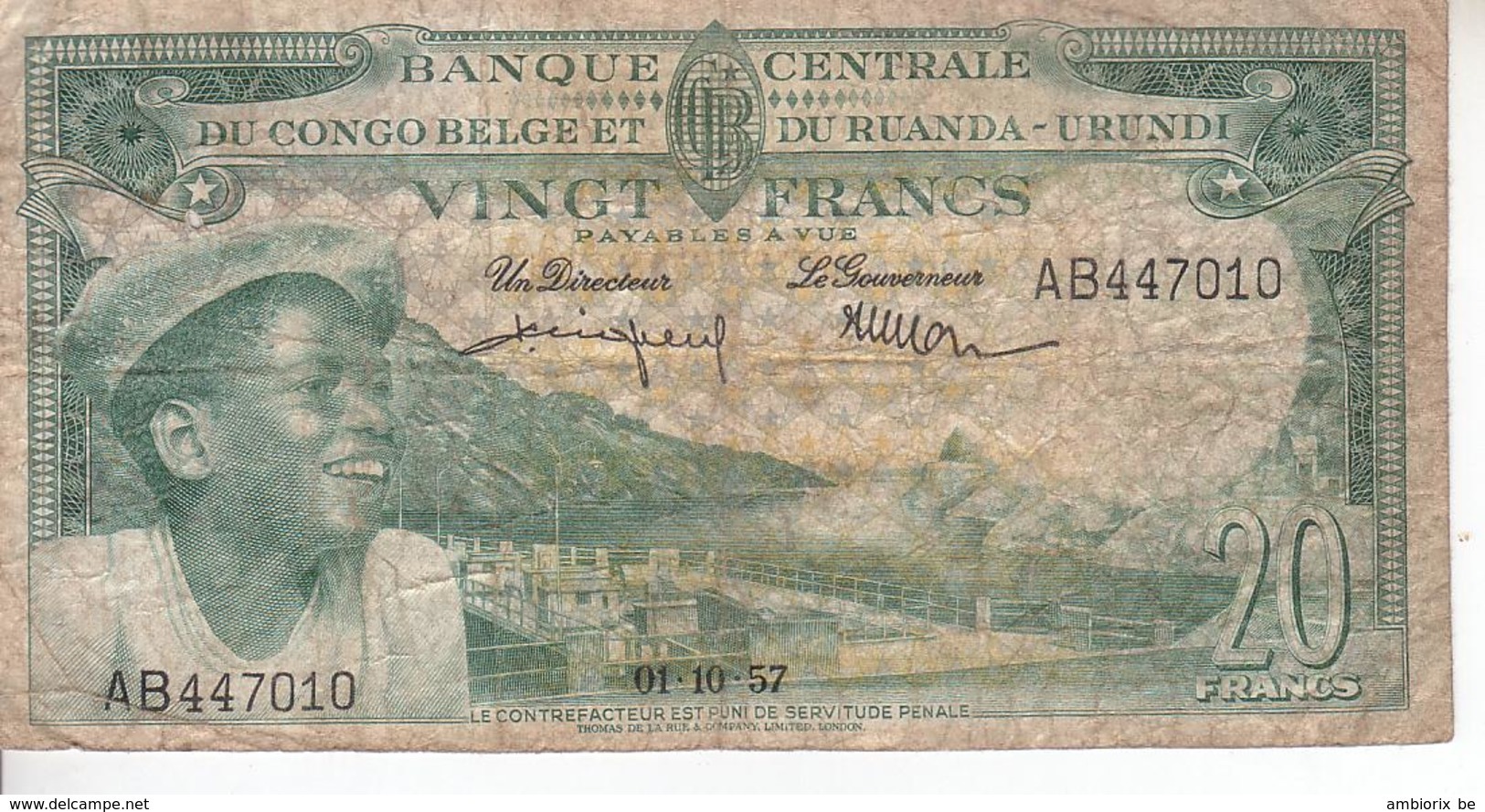 Banque Centrale Du Congo Belge Et Du Ruanda Urundi - 20 Francs - 01 10 1957 - Demokratische Republik Kongo & Zaire