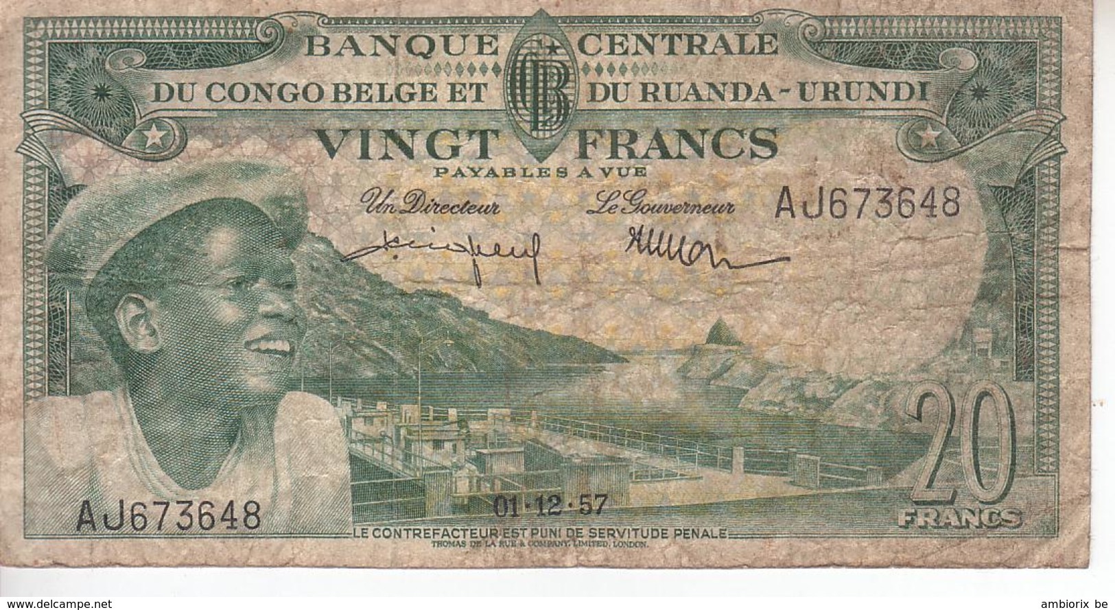 Banque Centrale Du Congo Belge Et Du Ruanda Urundi - 20 Francs - 01 12 1957 - République Démocratique Du Congo & Zaïre