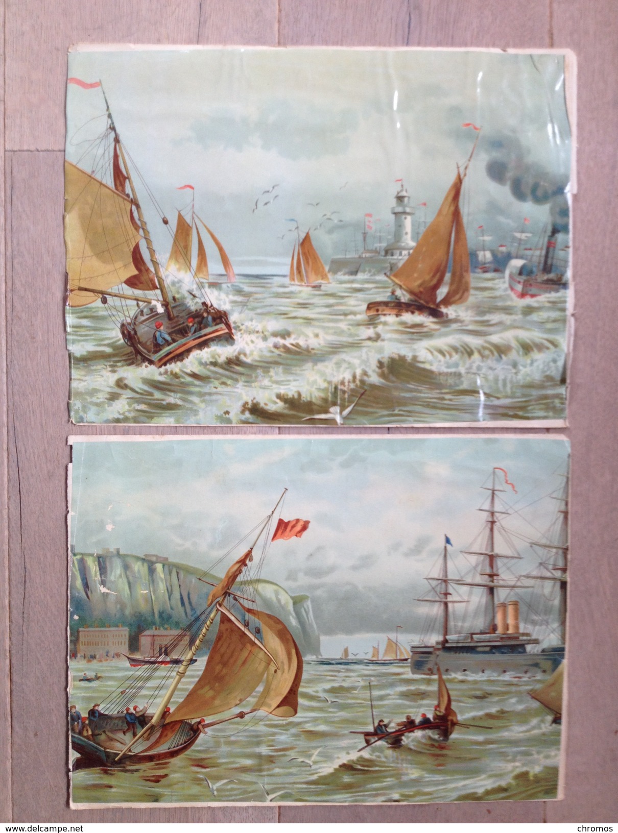 Lot De 12 Chromos Et Découpis Dont 4 Grandes: Bateaux ( Env. 35 X 25,5 Cm !!!) - Autres & Non Classés