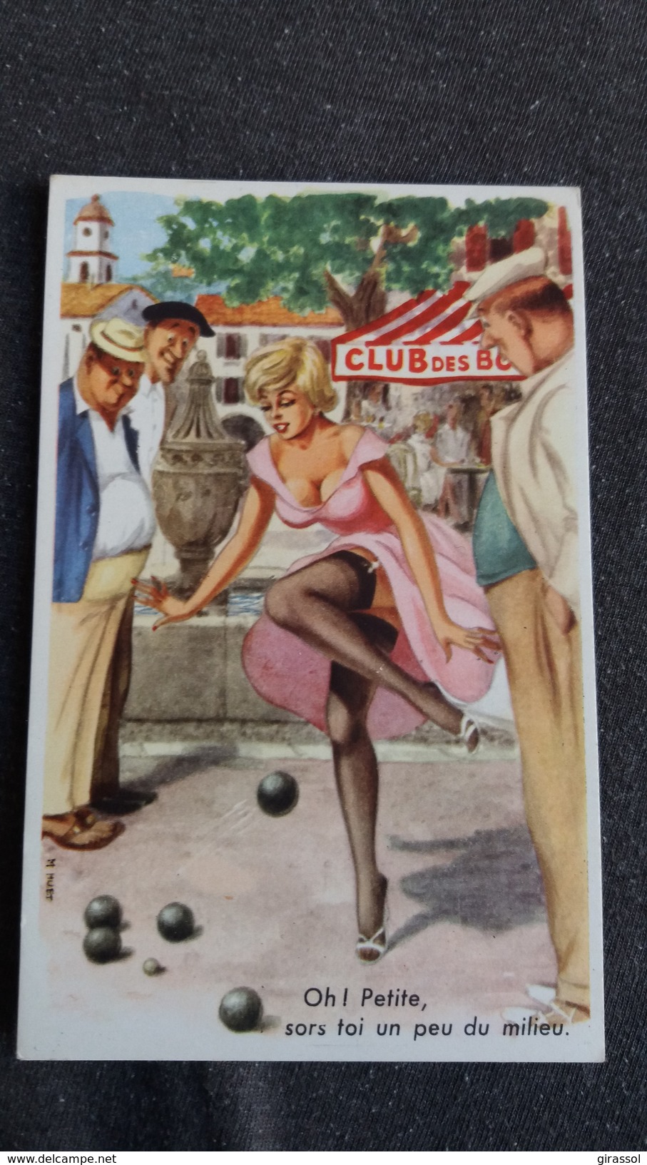 CPSM PETANQUE JEUX JOUEUR DE BOULES ILLUSTRATEUR  M HUET  OH PETITE SORS TOI UN PEU DU MILIEU FEMME SEXY - Pétanque