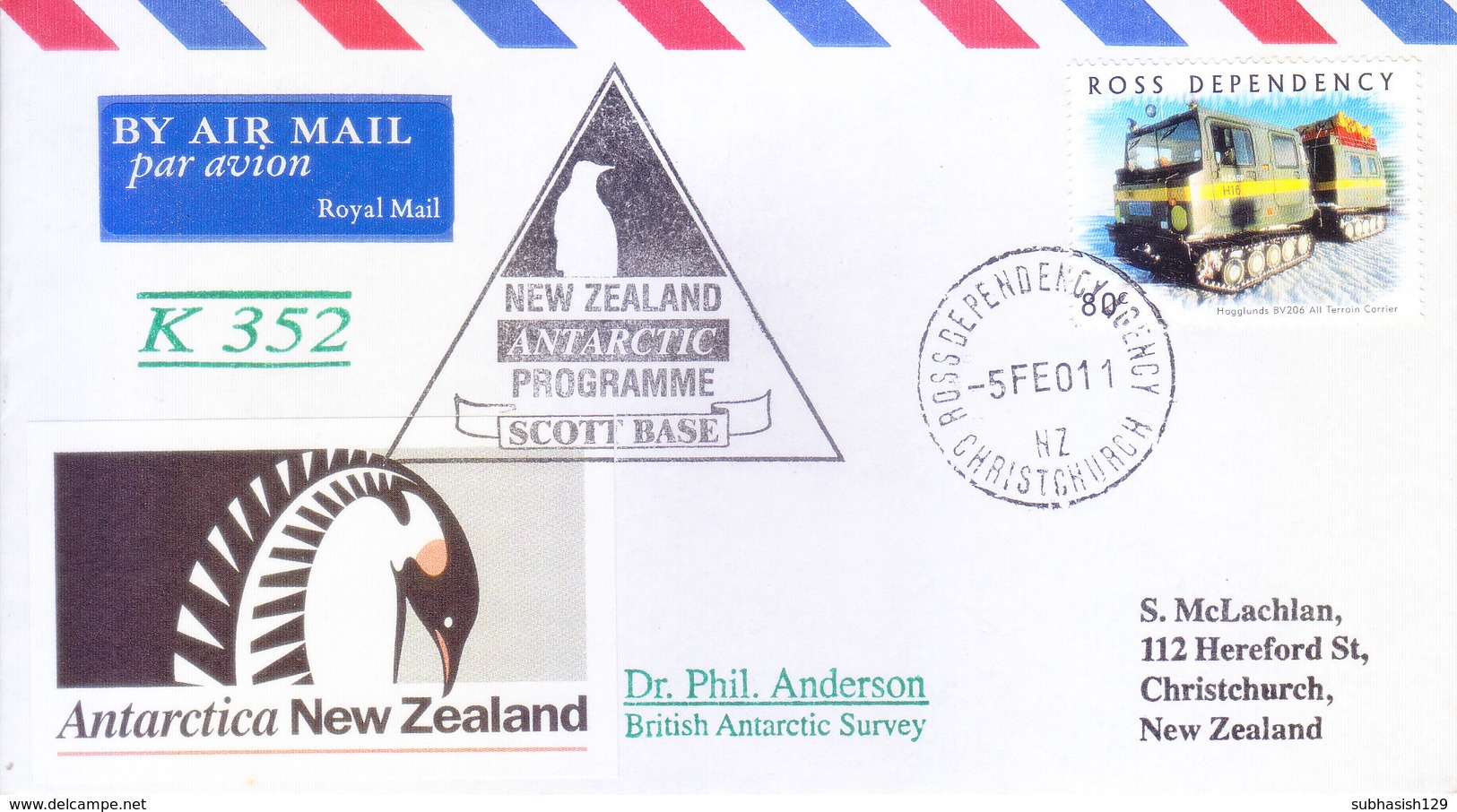 ROSS DEPENDENCY / NEW ZEALAND - 2001 ANTARCTIC EXPEDITION COVER, SCOTT BASE, LETTER CARRIED THROUGH BRITISH POST OFFICE - Briefe U. Dokumente