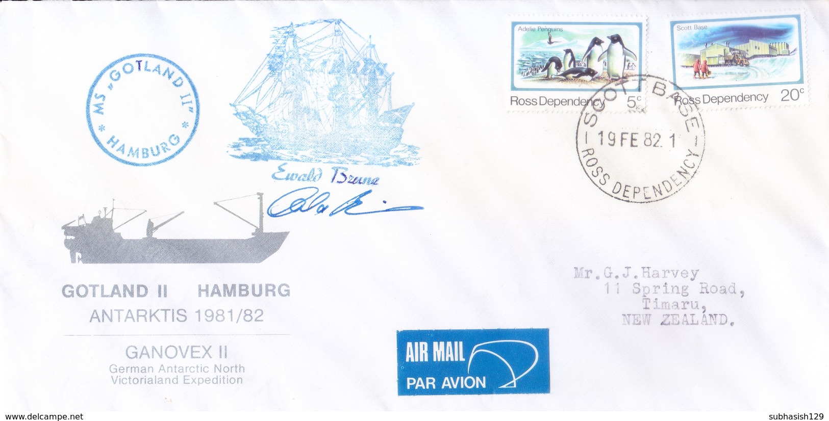 ROSS DEPENDENCY / NEW ZEALAND - 1982 ANTARCTIC EXPEDITION AIR MAIL COVER, SCOTT BASE WITH SIGNATURE - Cartas & Documentos