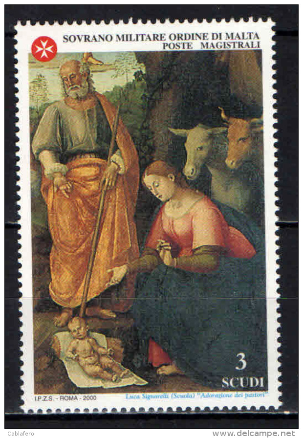 SMOM - 2000 - NATALE - ADORAZIONE DEI PASTORI - DIPINTO DELLA SCUOLA DI LUCA SIGNORELLI - NUOVO MNH - Sovrano Militare Ordine Di Malta