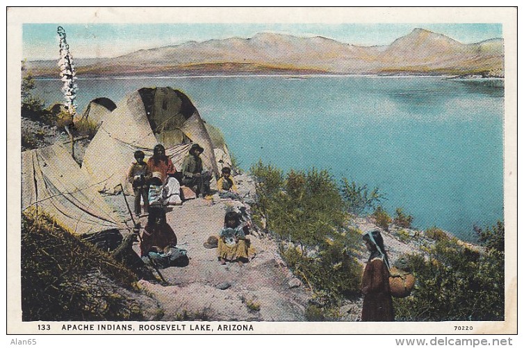 Roosevelt Lake Arizona, Apache Indians Native Americans House On Lake Shore, C1920s Vintage Postcard - Other & Unclassified