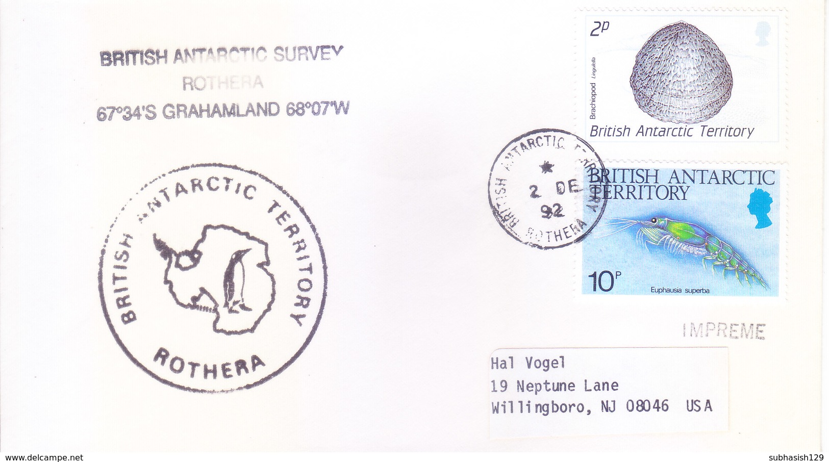 BRITISH ANTARCTIC TERRITORY - EXPEDITION COVER, 1992 - BRITISH ANTARCTIC TORRIEOTY, ROTHERA / GRAHAMLAND - Covers & Documents