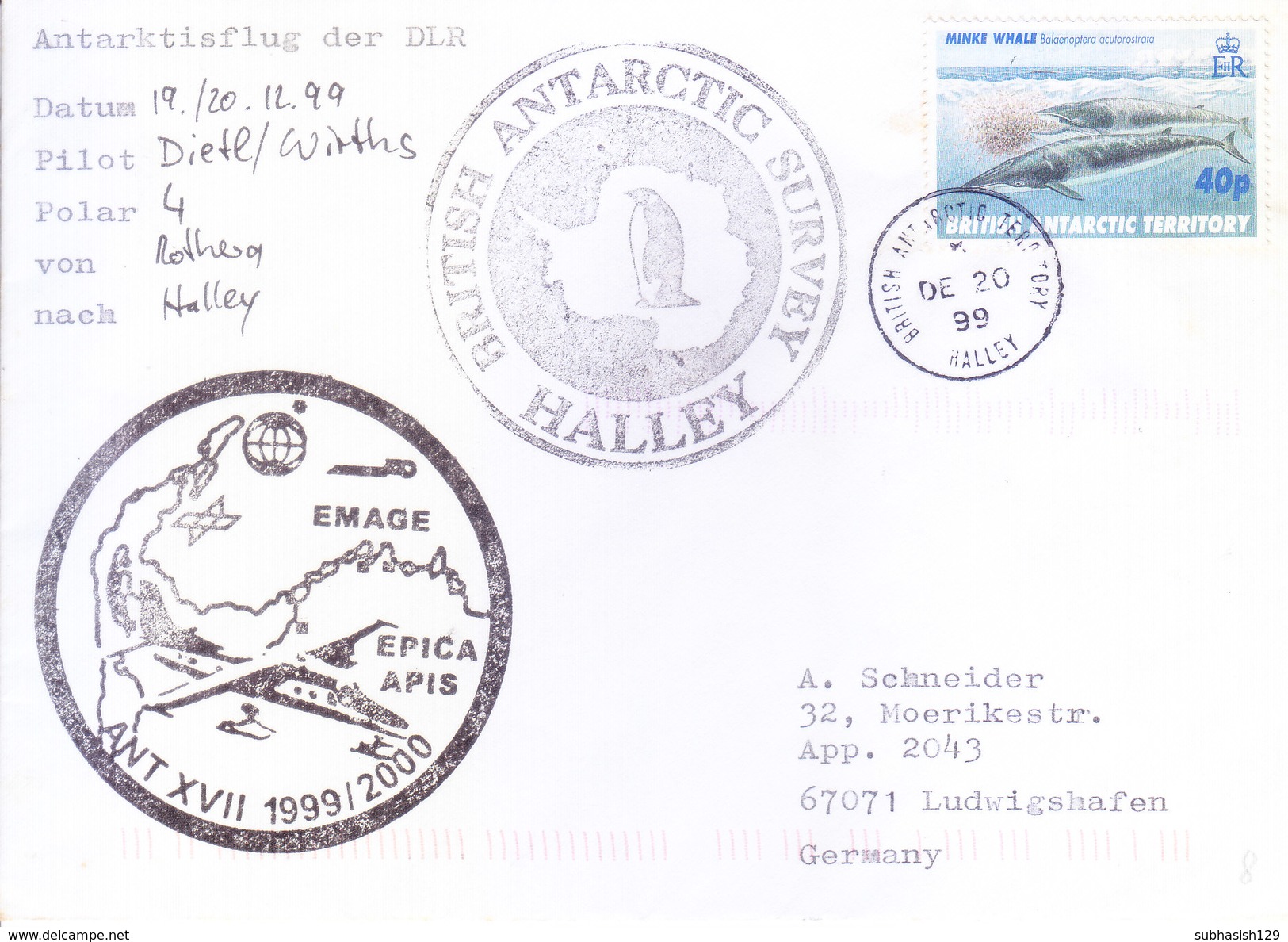 BRITISH ANTARCTIC TERRITORY - EXPEDITION COVER 1999, SPECIAL CANCELLATIONS, HALLEY, WITH EXPEDITION INFORMATIONS - Covers & Documents