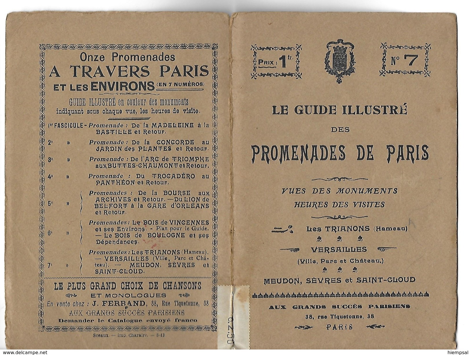 PROMENADE DE PARIS  N0 7   LES TRIANONS  LE HAMEAU - Dépliants Turistici