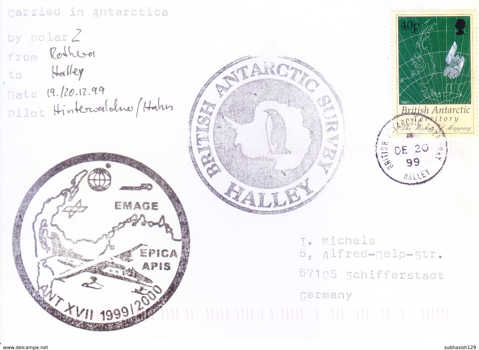 BRITISH ANTARCTIC TERRITORY - EXPEDITION COVER 1999, SPECIAL CANCELLATIONS, HALLEY, WITH EXPEDITION INFORMATIONS - Covers & Documents