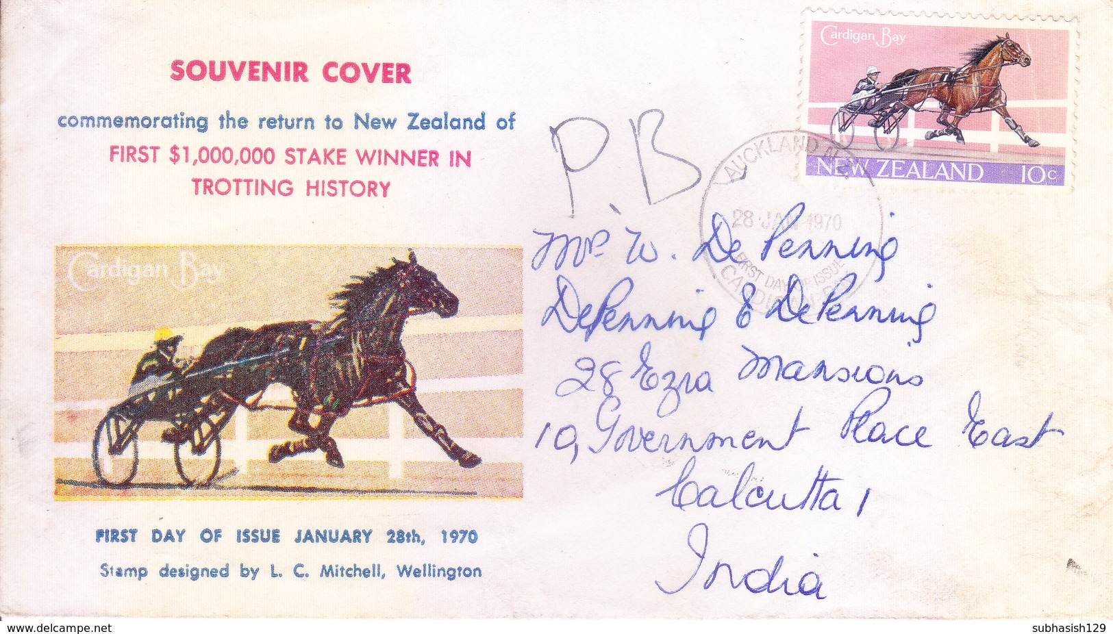 NEW ZEALAND 1970 SOUVENIR COVER - RETURN TO NEW ZEALAND OF FIRST $10 00 000 STAKE WINNER IN TROTTING HISTORY, USED - Lettres & Documents