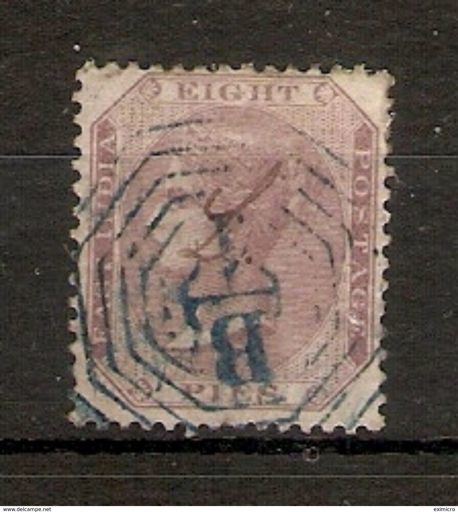 INDIA 1860 8p MAUVE SG 53 NO WATERMARK FINE USED Cat £15 - 1858-79 Compagnie Des Indes & Gouvernement De La Reine