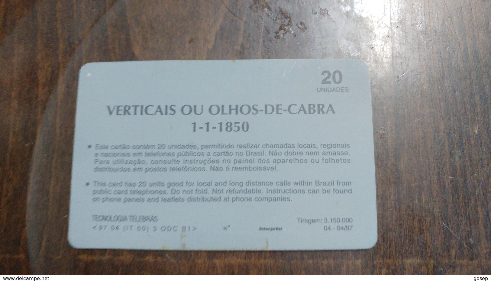 Brasil-sistema Telebras-verticais Ou Olhos-de-cabra-(1.1.1850)-(3)-used Card - Stamps & Coins