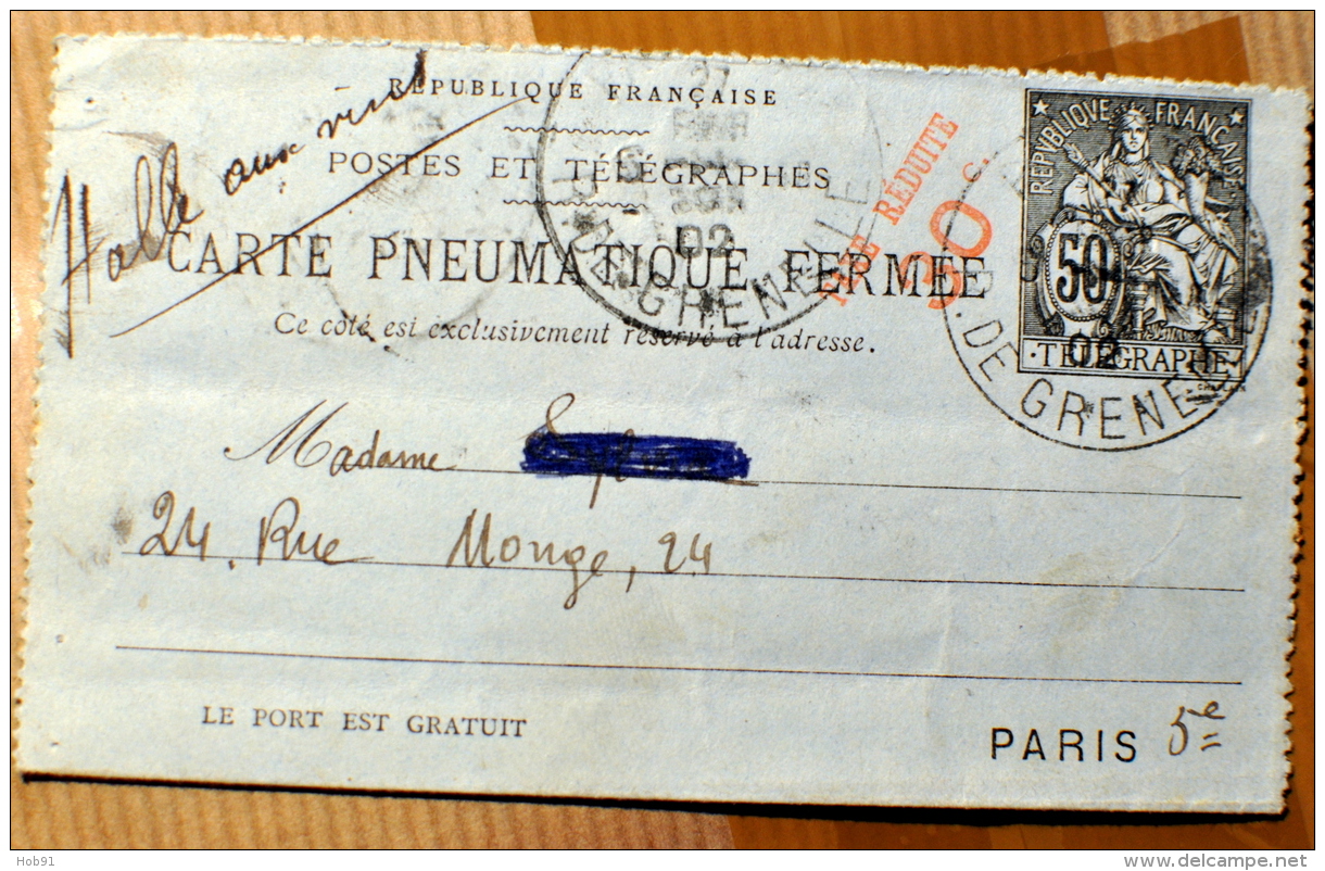 Carte Pneumatique  Fermée Chaplain 50c Taxe Réduite 30c - 2567 (?) CLPP - Paris Bureau Rue De Grenelle - Neumáticos