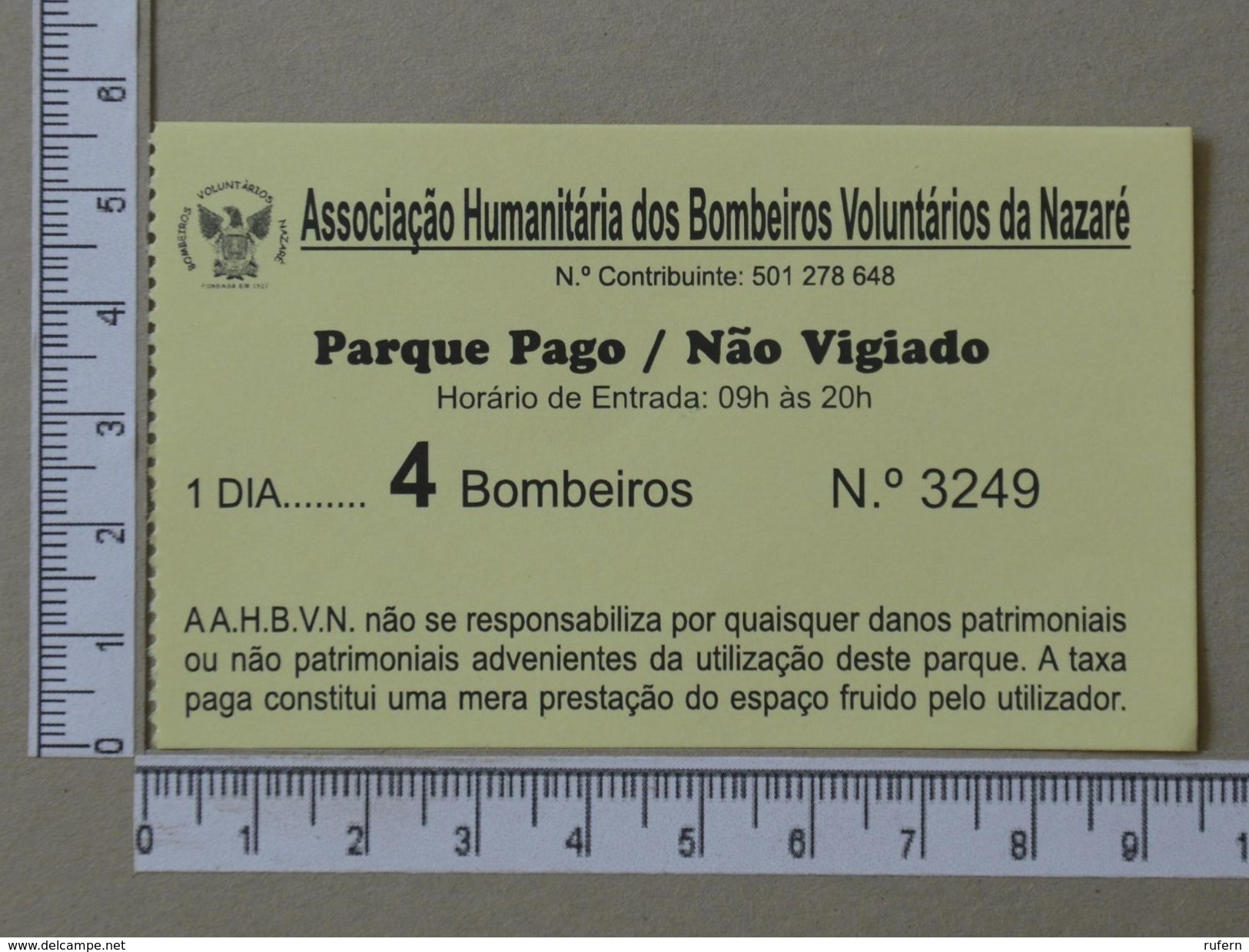 PORTUGAL - BILHETE ESTACIONAMENTO BOMBEIROS DA NAZARE - (Nº18733) - Autres & Non Classés