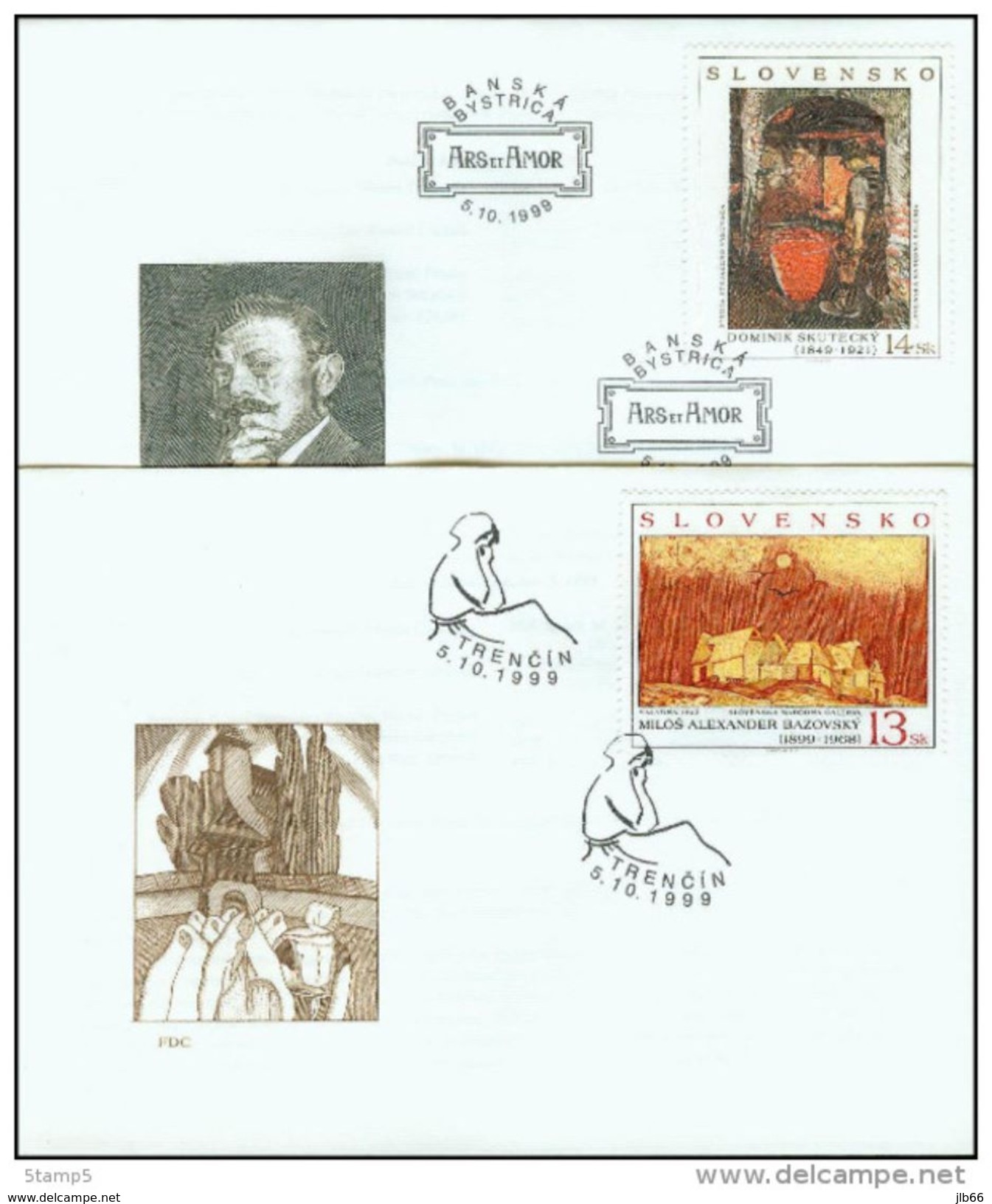 2 FDC 192/193 SLOVAQUIE 1999 Mi 352/353 Yv 305/306 Art Etude Du Forgeron SKUTECKY Malatina BAZOVSKY - FDC