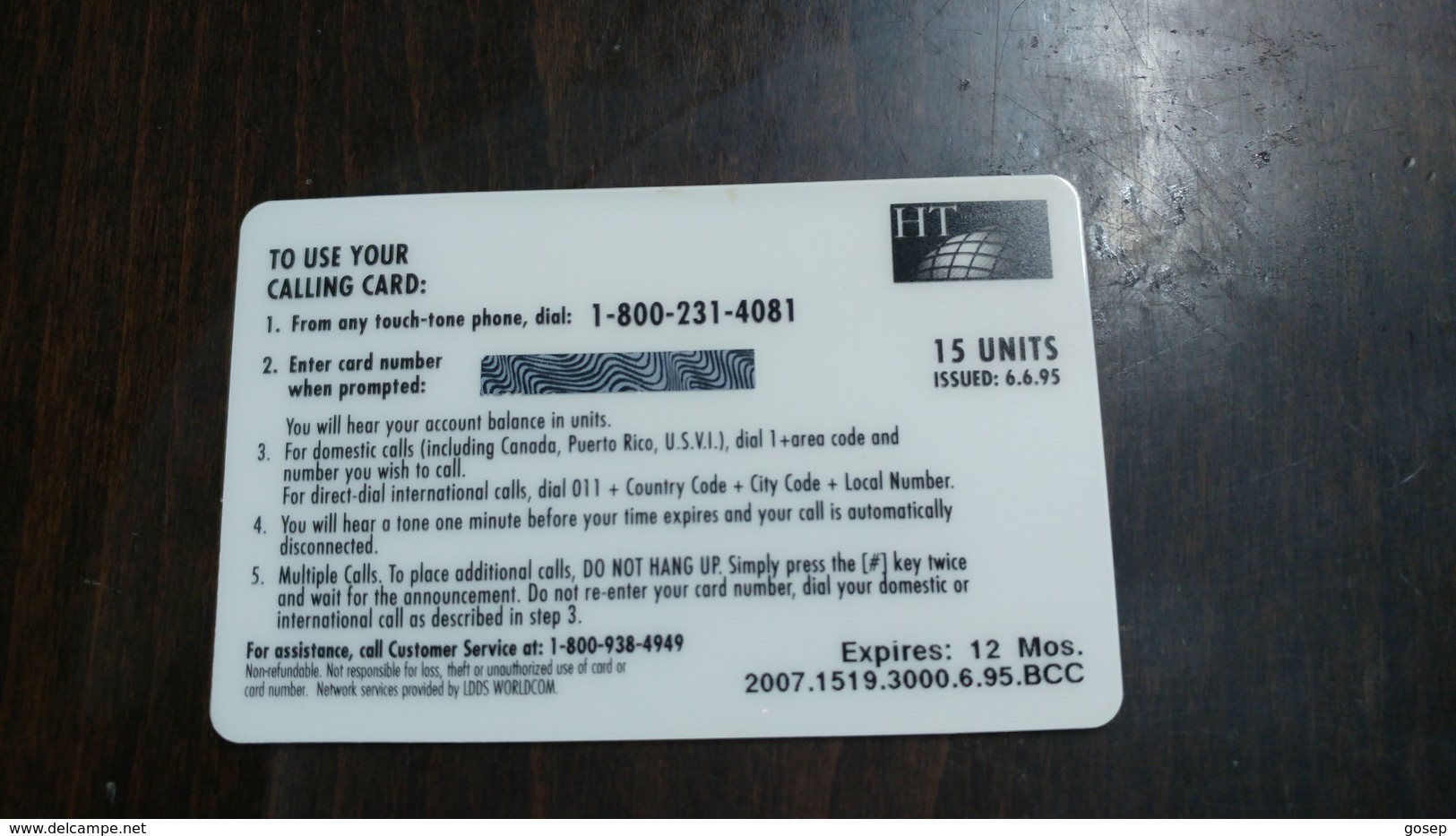 U.s.a.-h.t-(15units)-(1card)-used Card+1card Prepiad - Pappagalli