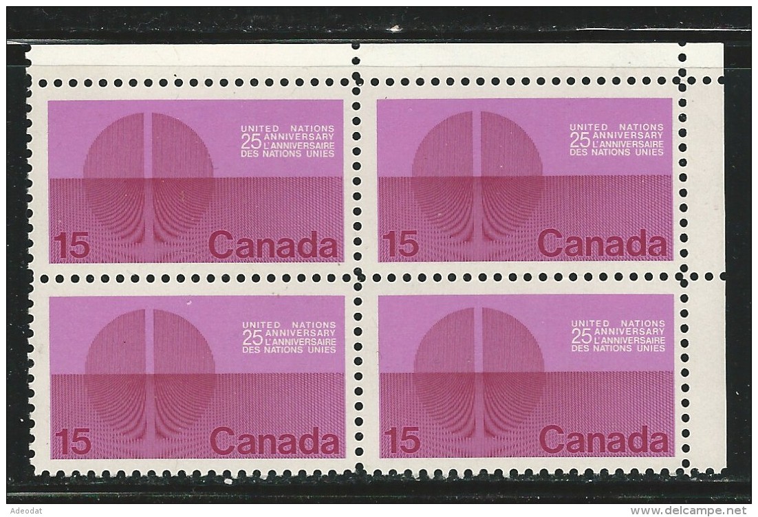 CANADA 1970 SCOTT 514** CORNER BLOCK - Ongebruikt