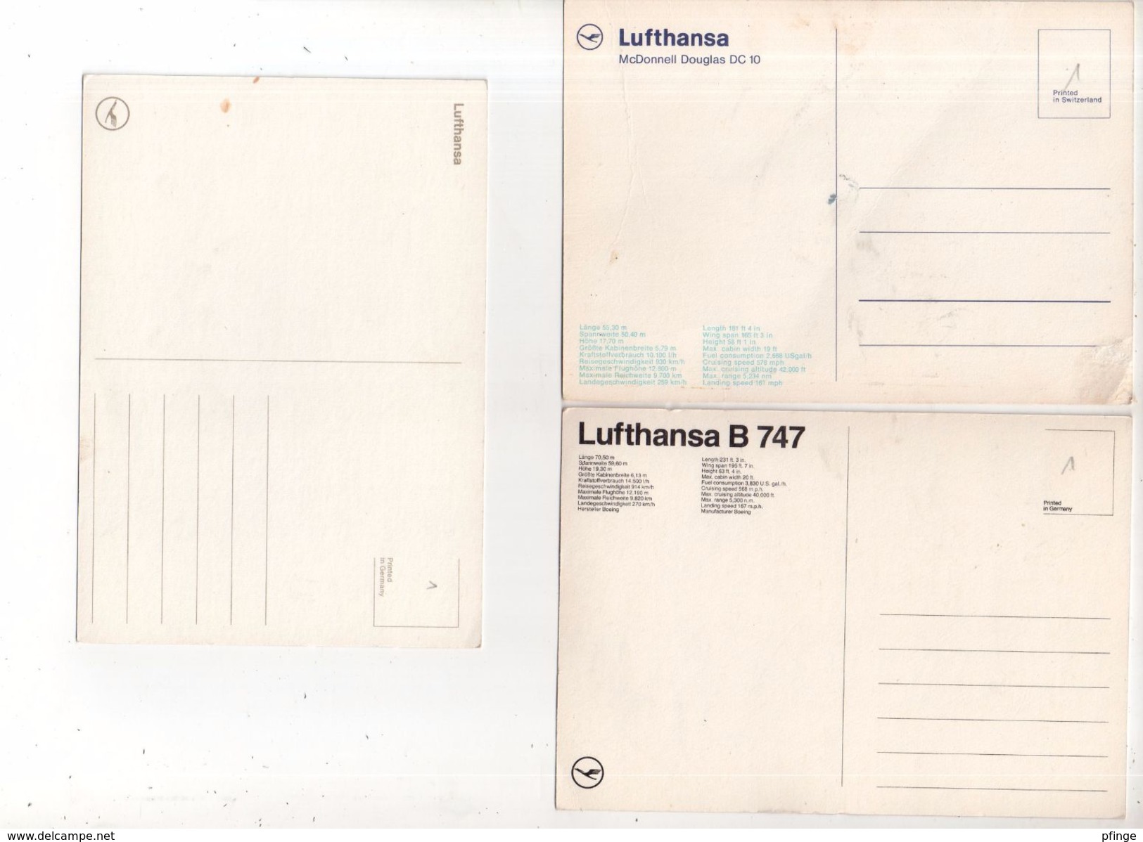 Lot De 7 Cartes Lufthansa : B727, A300, B707, B727, DC10, B747, Aterrissage - 1946-....: Modern Era