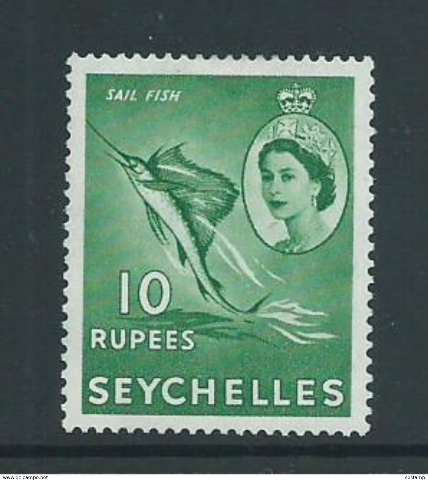 Seychelles 1954 QEII Definitive 10R Sail Fish Top Value MLH - Seychelles (...-1976)