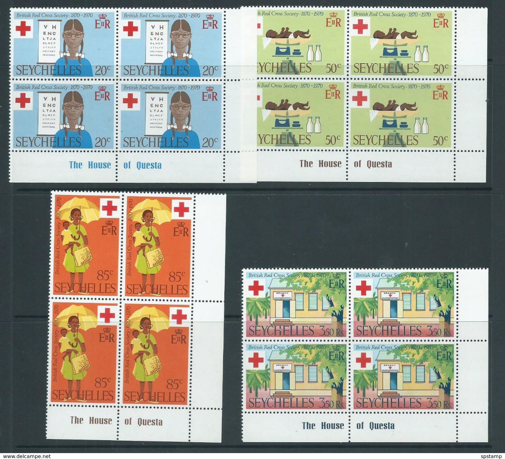 Seychelles 1972 Red Cross Set Of 4 As Imprint Blocks Of 4  MNH - Seychelles (...-1976)