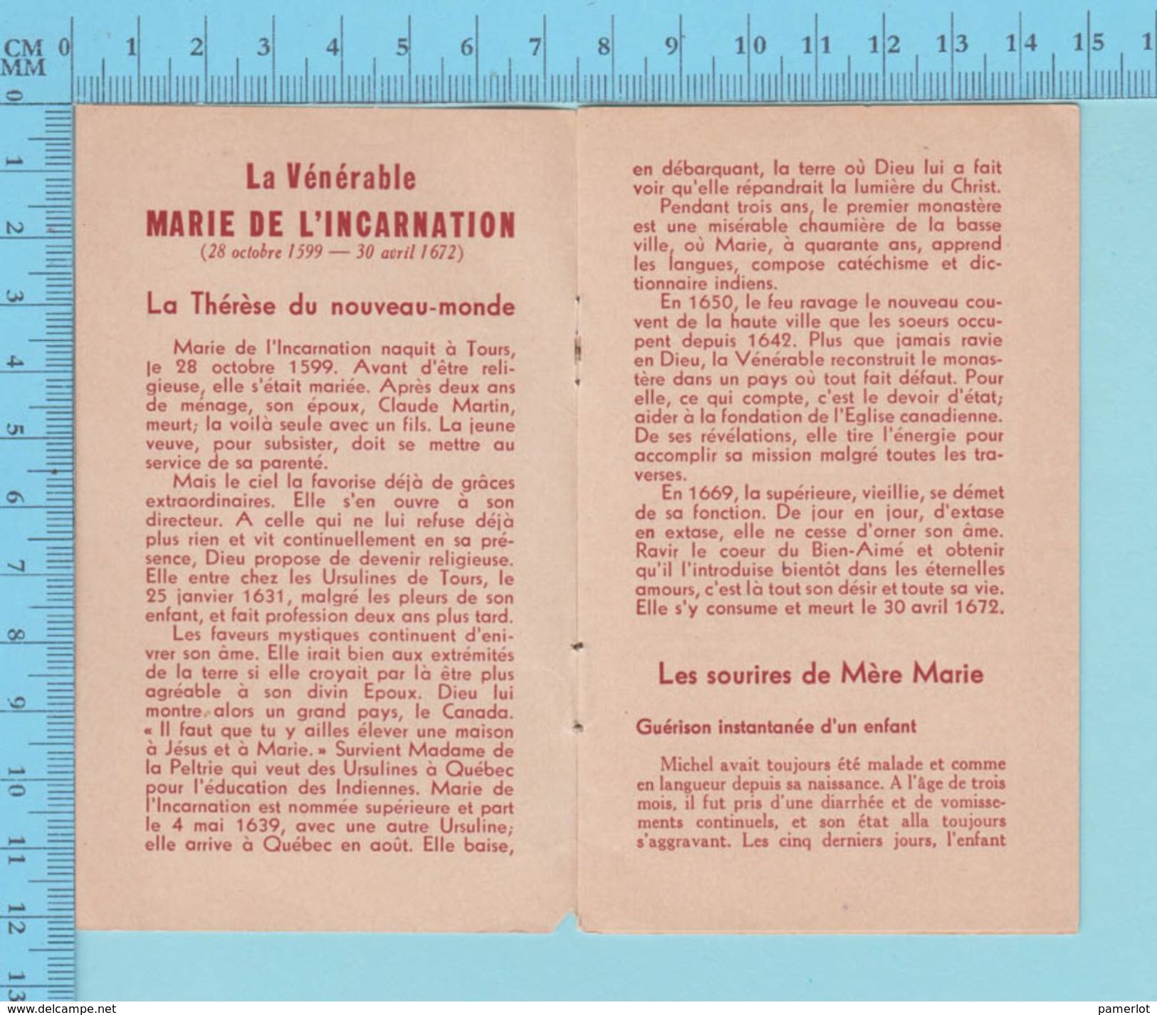 Image Reliquaire -Marie De L'incarnation, Fondatrice Des Ursulines De Quebec, Biographie Relique Relic Reliquia- 4 Scans - Religion & Esotérisme