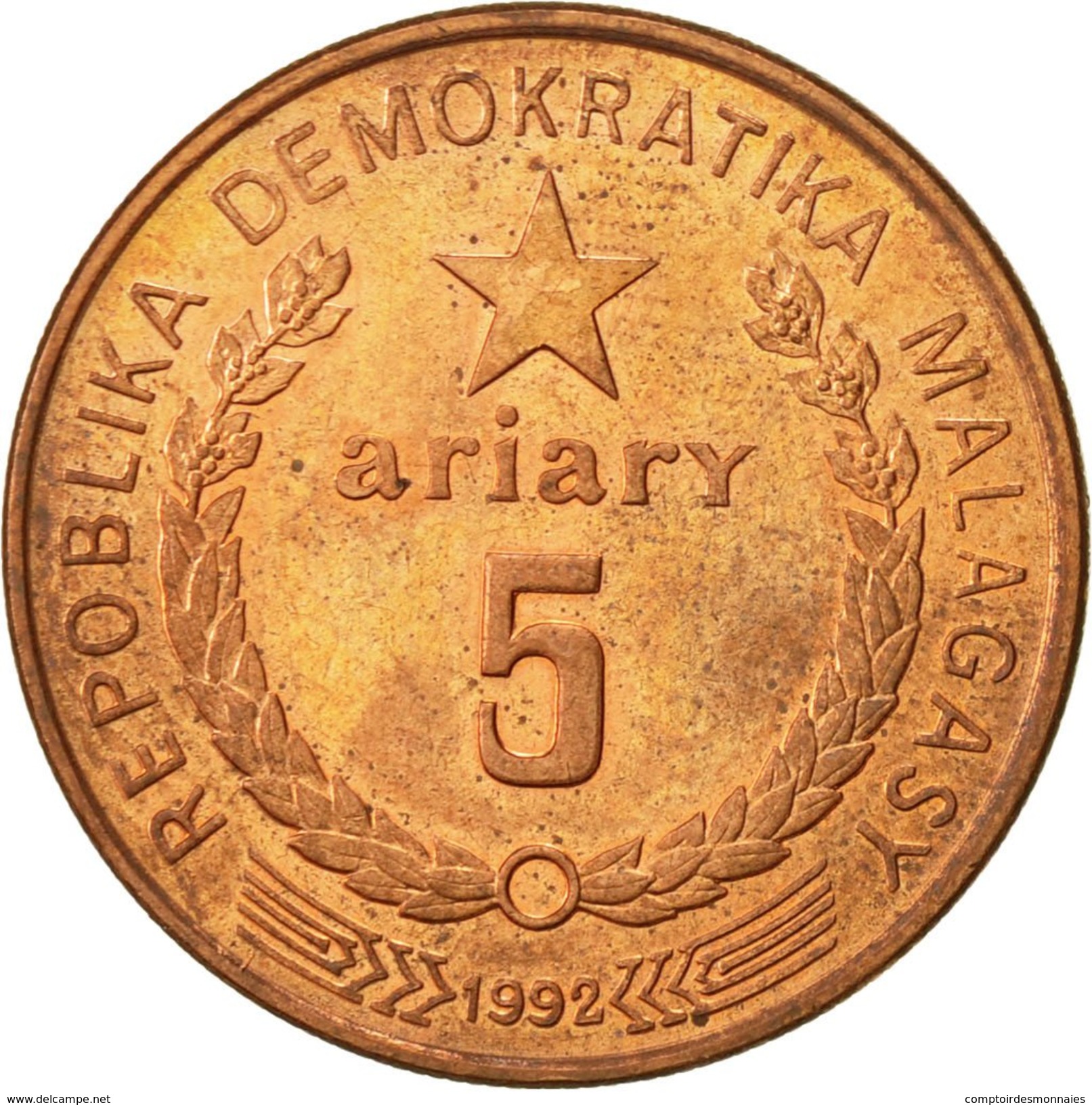 Madagascar, 5 Ariary, 1992, TTB, Copper Plated Steel, KM:17 - Madagascar