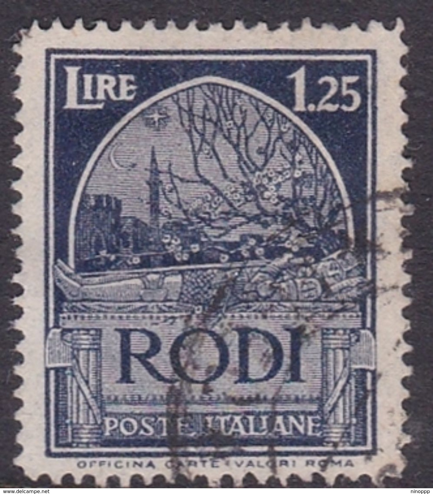 Italy-Colonies And Territories-Aegean General Issue-Rodi S62 1932 Pictorials Perf 14 Lire 1,25 Blue Used - General Issues