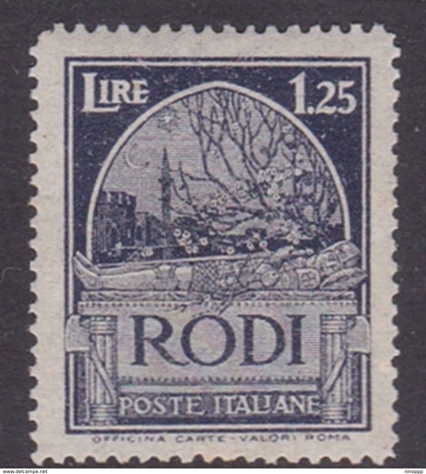 Italy-Colonies And Territories-Aegean General Issue-Rodi S62 1932 Pictorials Perf 14 Lire 1.25 Blue MH - Emisiones Generales