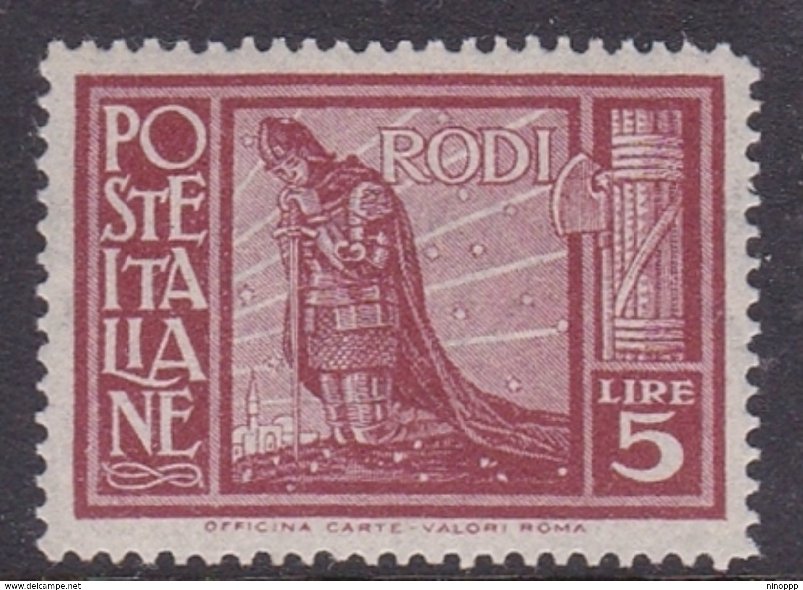 Italy-Colonies And Territories-Aegean General Issue-Rodi S63 1932 Pictorials Perf 14 Lire 5 Magenta MH - Algemene Uitgaven