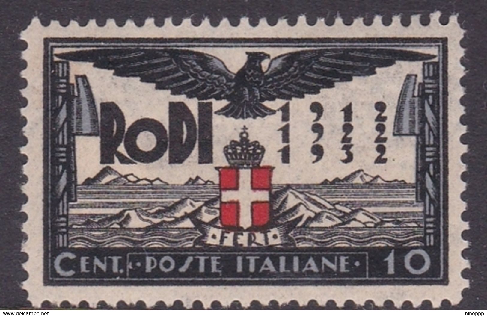 Italy-Colonies And Territories-Aegean General Issue-Rodi S66 20th Anniversary Of The Italian Occupation,10c Black & Blue - Emissions Générales