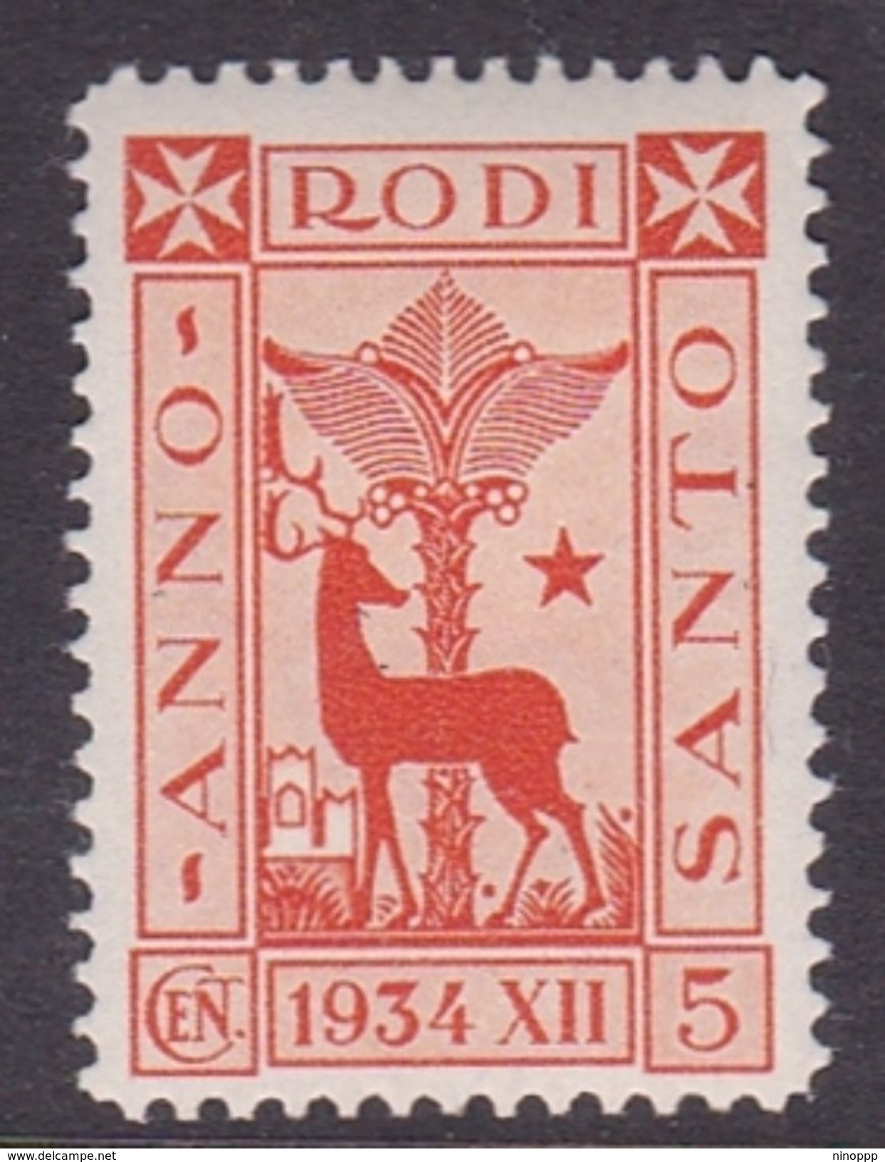 Italy-Colonies And Territories-Aegean General Issue-Rodi S91 1935 Holy Year 5c Orange MH - Emissions Générales