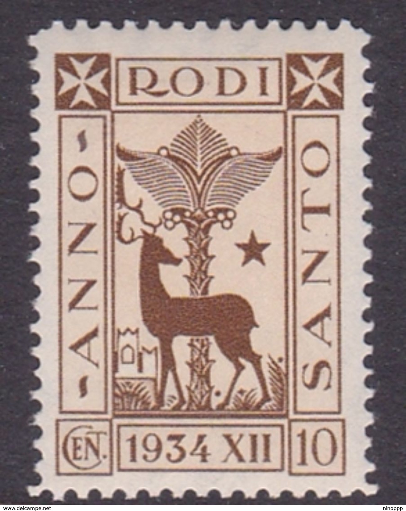 Italy-Colonies And Territories-Aegean General Issue-Rodi S92 1935 Holy Year10c Brown MH - Emissions Générales