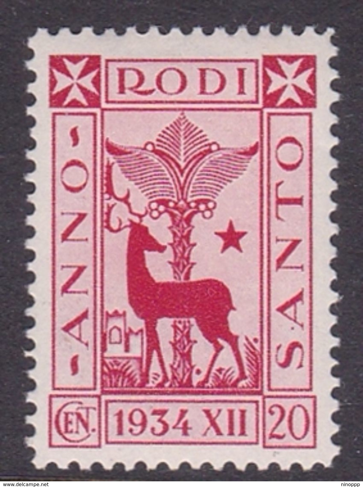 Italy-Colonies And Territories-Aegean General Issue-Rodi S93 1935 Holy Year 20c Carmine MH - Emissions Générales