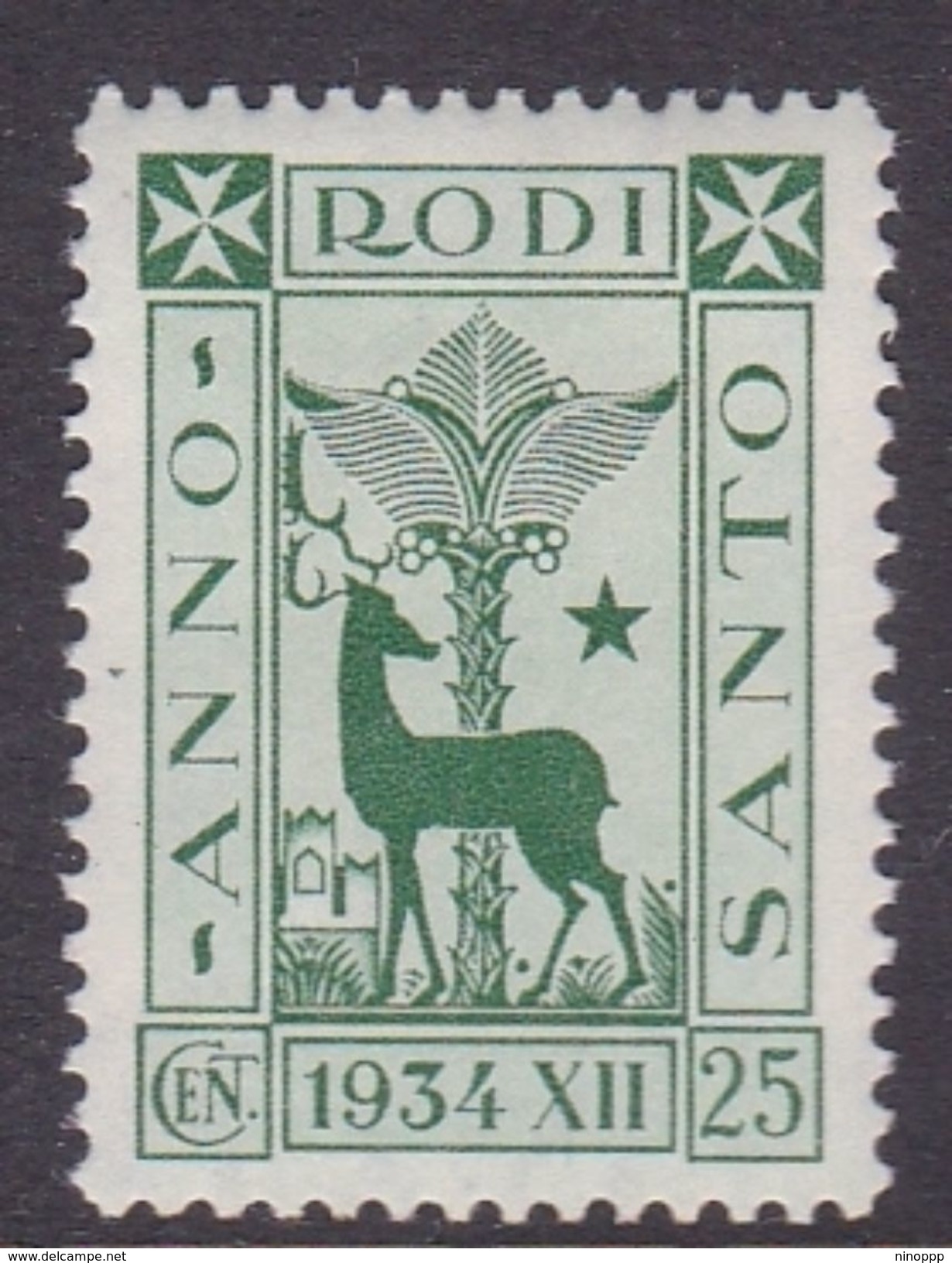 Italy-Colonies And Territories-Aegean General Issue-Rodi S94 1935 Holy Year 25c Green MH - General Issues