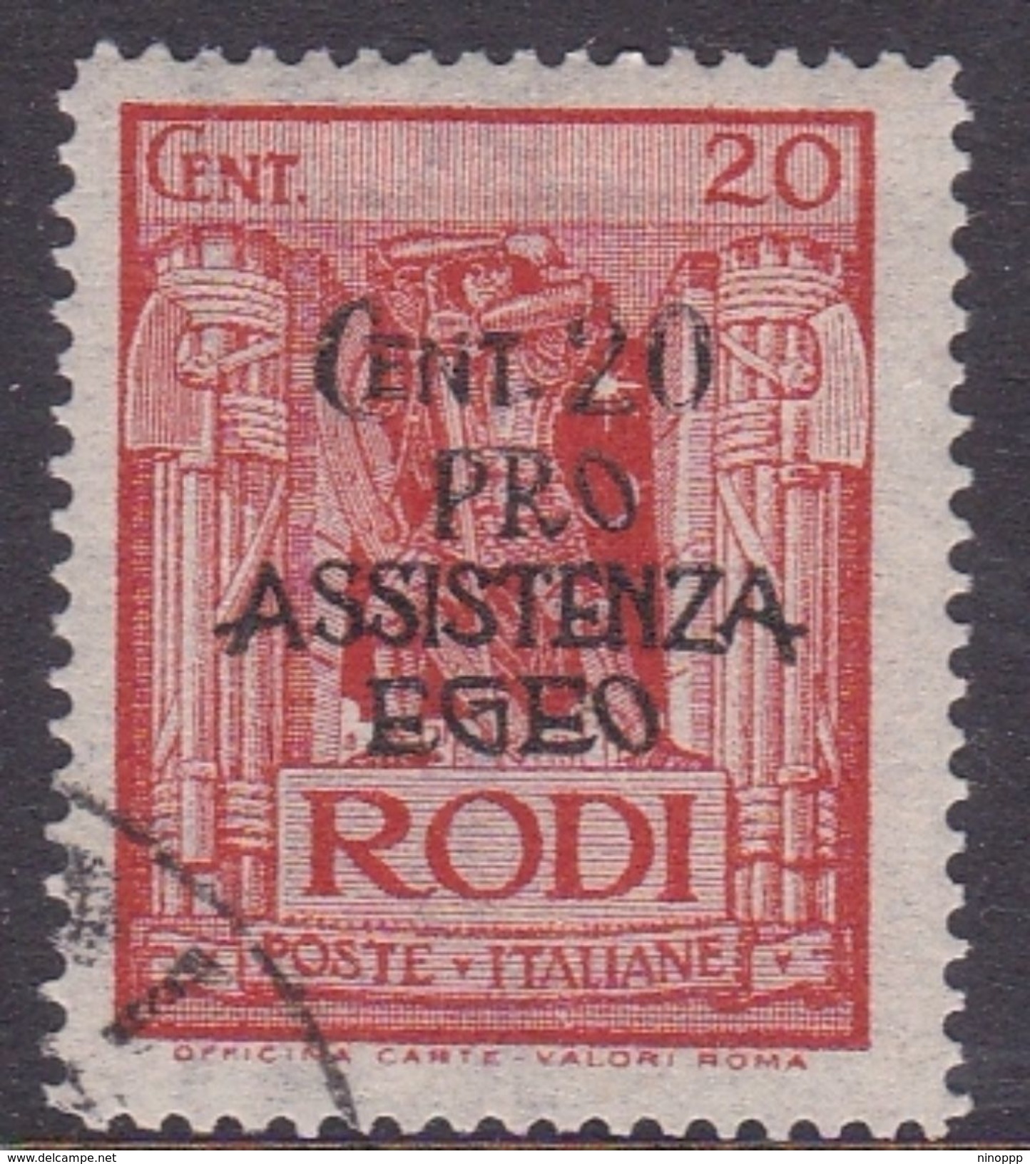 Italy-Colonies And Territories-Aegean General Issue-Rodi S120 1943 Pro Assistenza Egeo,20c+20c Red Used - Amtliche Ausgaben