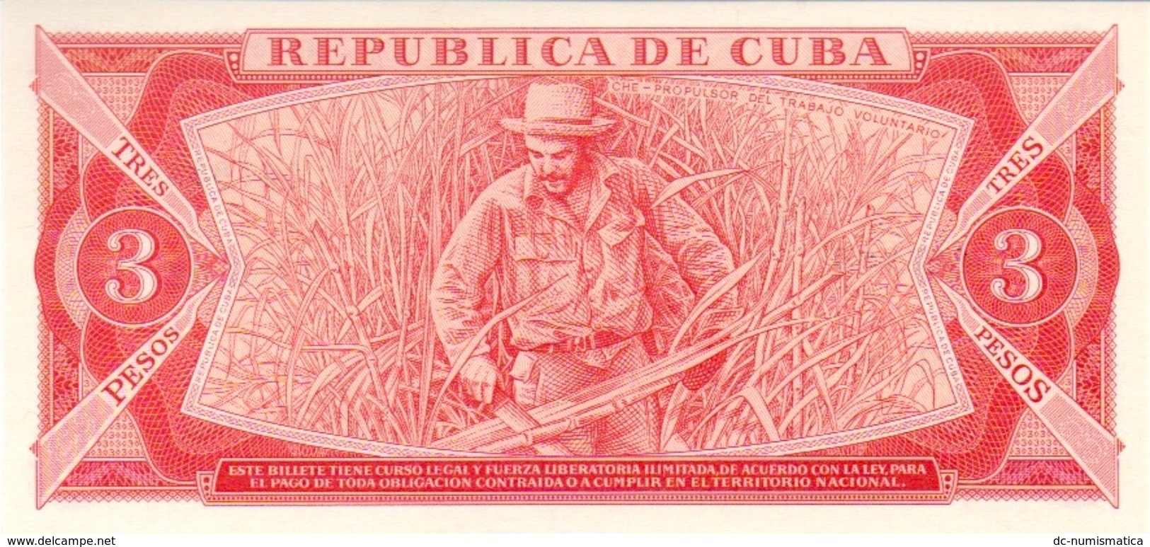 CARIBBEAN CARIBE 3 PesoS 1988 REMPLAZO (XCD 02) CHE  UNCIRCULATED , SCARCE AUTHENTIC AND RARE - Cuba