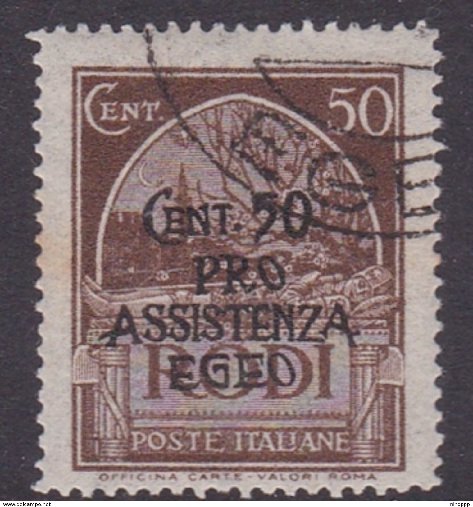 Italy-Colonies And Territories-Aegean General Issue-Rodi S123 1943 Pro Assistenza Egeo,50c+50c Dark Brown, Used - Algemene Uitgaven