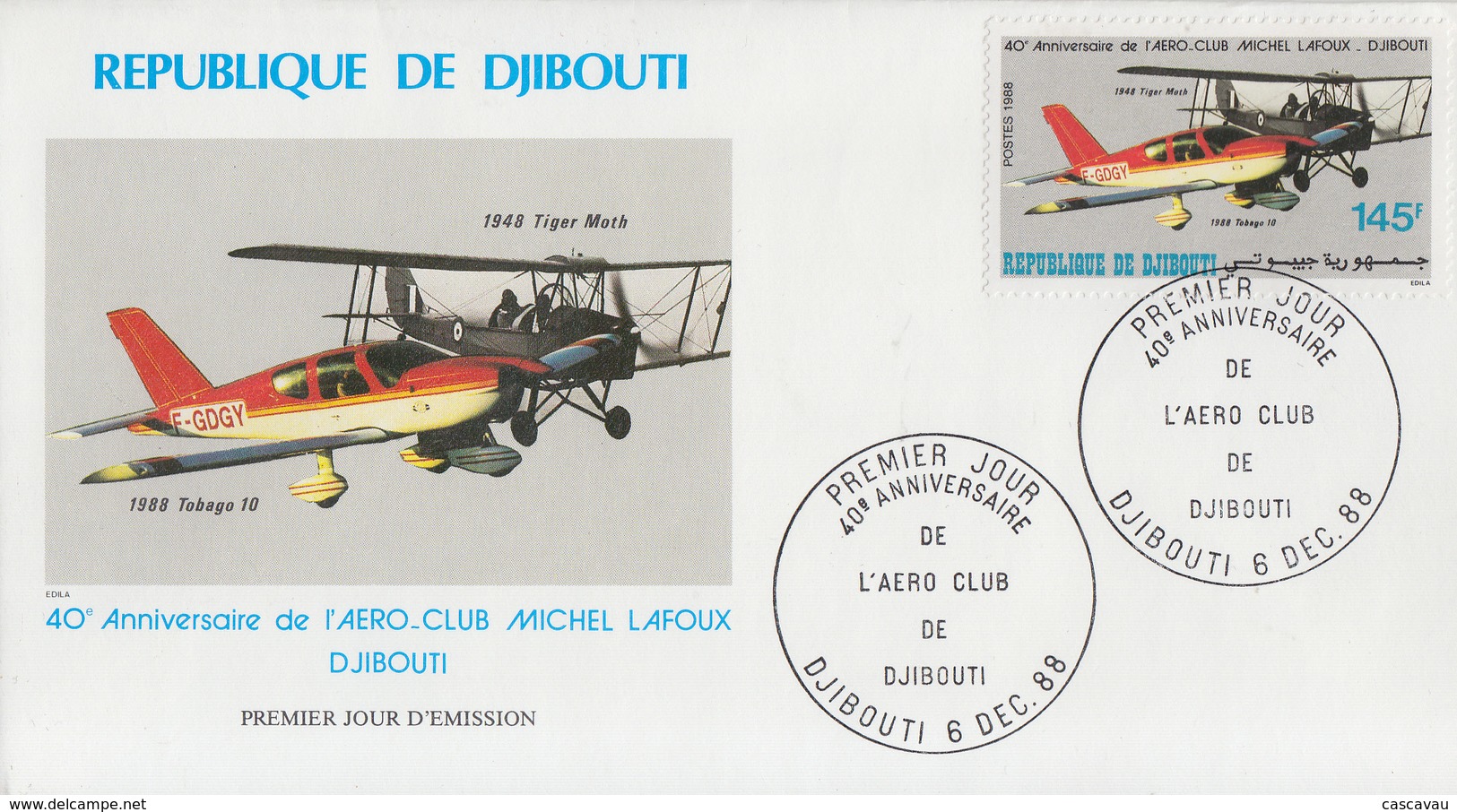 Enveloppe  FDC  1er  Jour   DJIBOUTI   40éme  Anniversaire  De  L' Aéro - Club   1988 - Djibouti (1977-...)