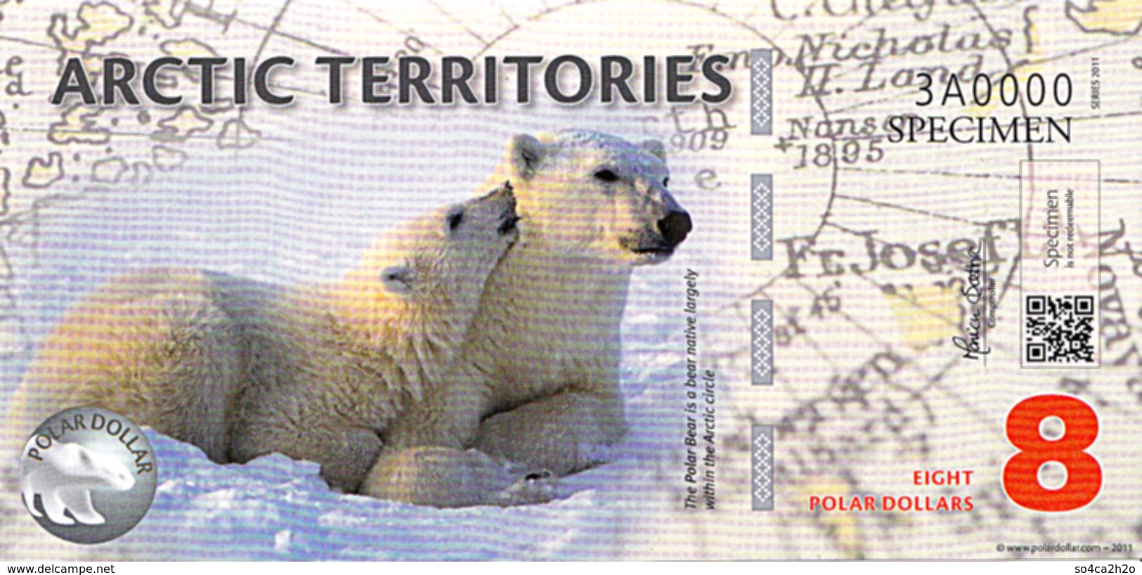 ARCTIC 8 Polar Dollars 2011 POLYMER  UNC Ours Polaire - Specimen