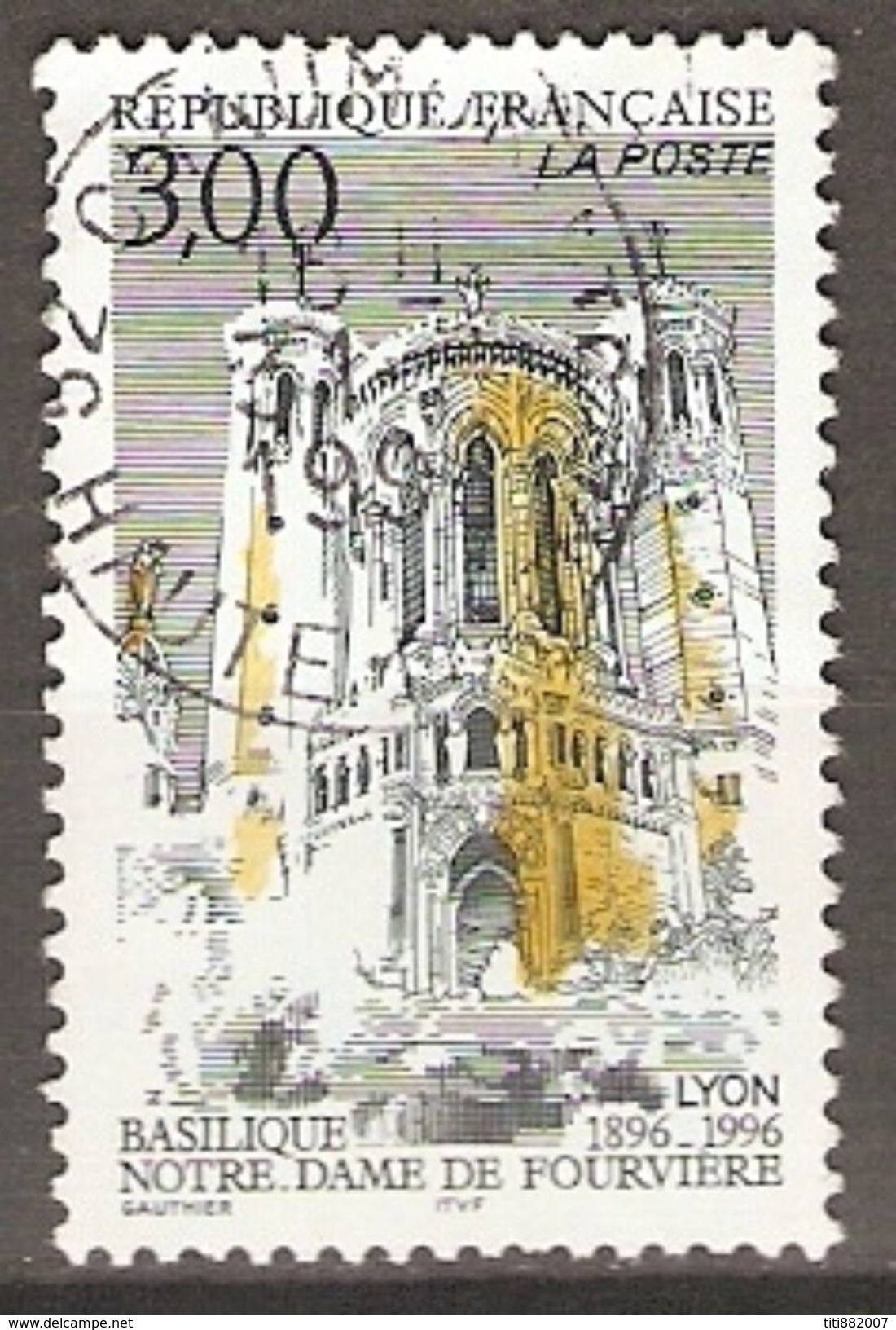 FRANCE   -   1996 .  Y&T N° 3022 Oblitéré  Cachet Rond.   Basilique N-D  De Fourvière à Lyon. - Gebraucht