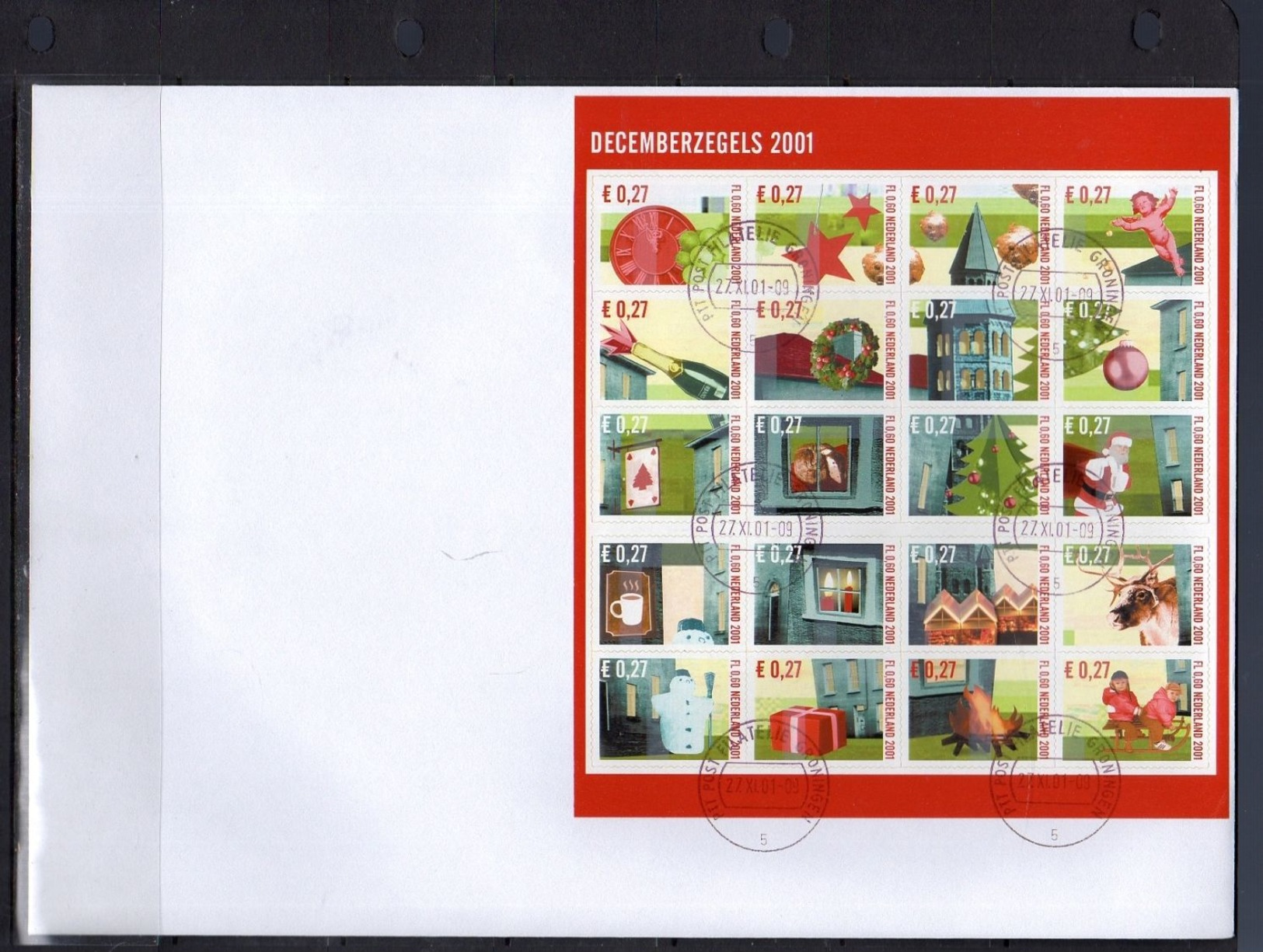 Christmas 2001 BLOCK Intact On Large FDC Cancel Phil Dienst Groningen LIMITED QUANTITY ISSUED (La13-2) - FDC