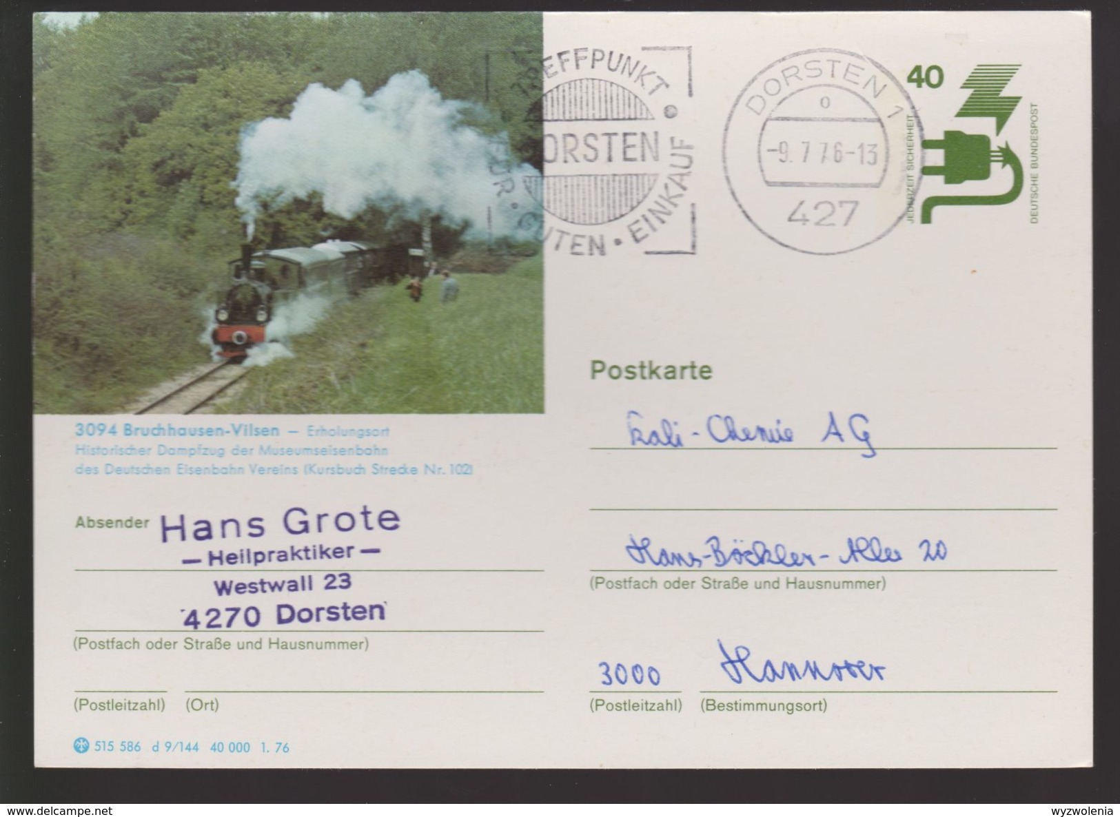 B 523) BRD BiPo 1976 O: Historischer Dampfzug Museum-Eisenbahn, Bruchhausen-Vilsen - Trains