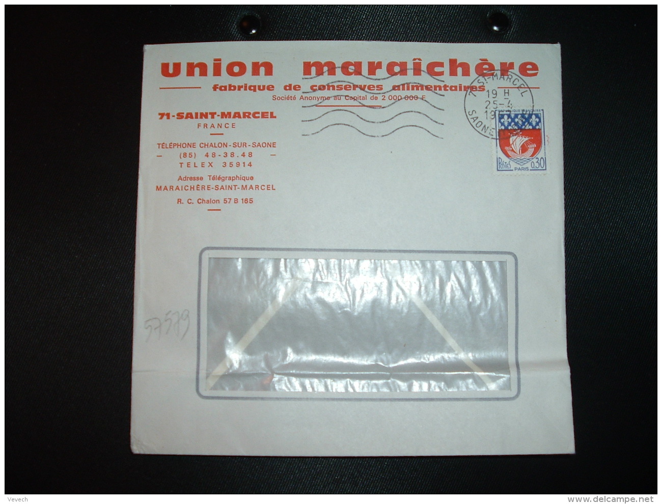 LETTRE TP BLASON PARIS 0,30 OBL.MEC.25-4-1967 ST MARCEL (71 SAONE ET LOIRE) UNION MARAICHERE CONSERVES - Autres & Non Classés