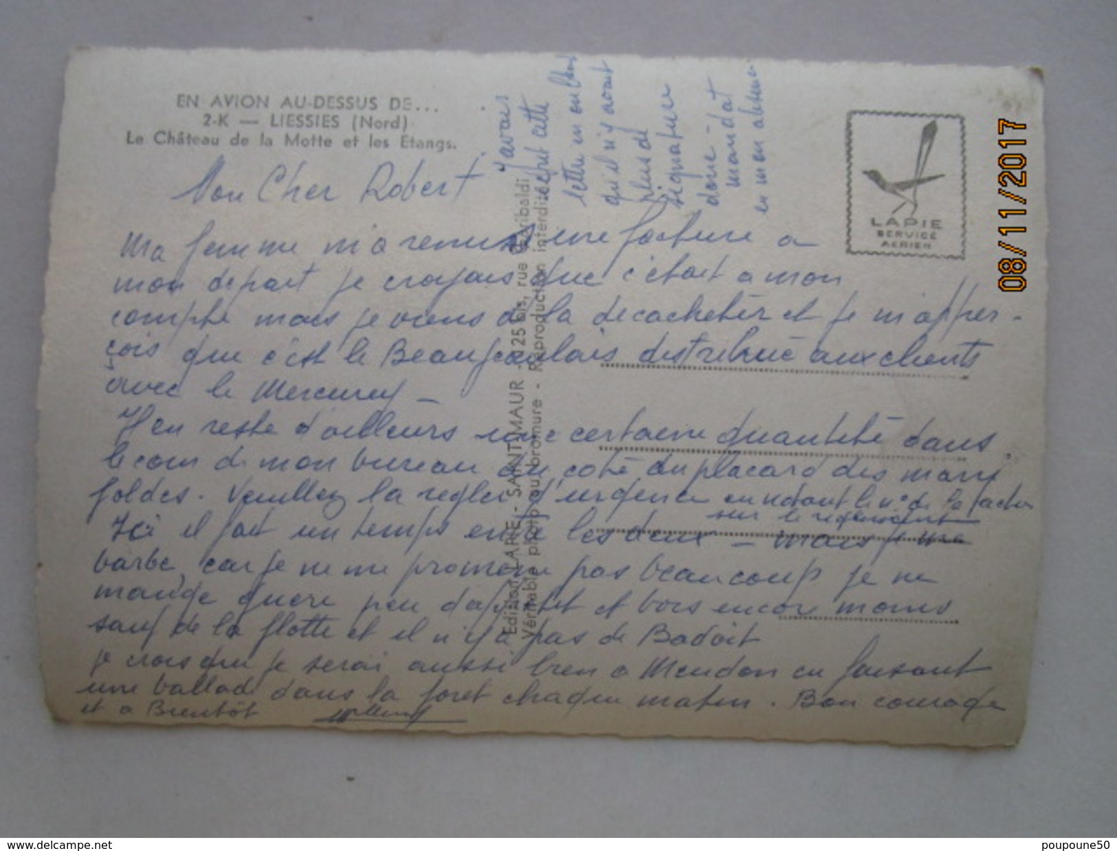 CP 59 Nord En Avion Au Dessus De ..  LIESSIES  Vers Solre Le Château - Le Château De La Motte Et Les étangs 1960 - Solre Le Chateau