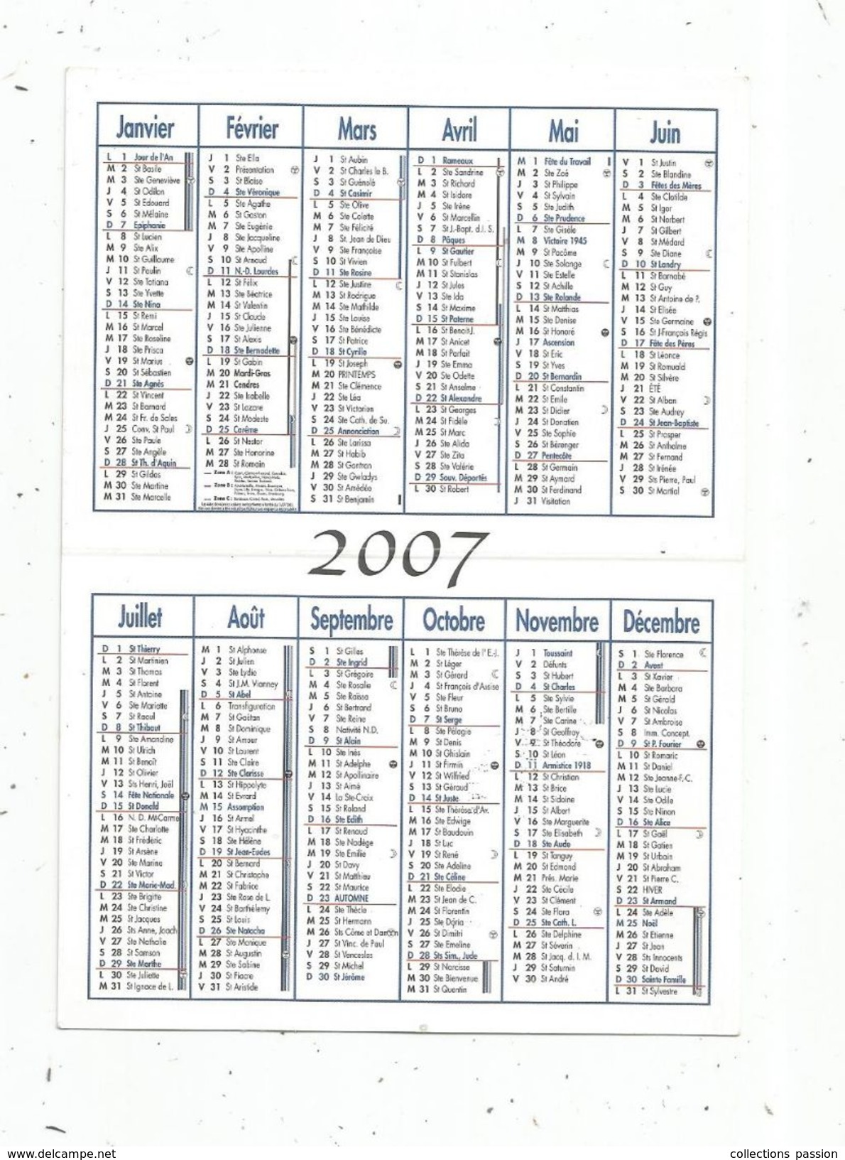 Calendrier Petit Format , 2007 , Boulangerie - Patisserie , Poingt - Rachez , Vienne , HAIMS , 2 Scans - Tamaño Pequeño : 2001-...