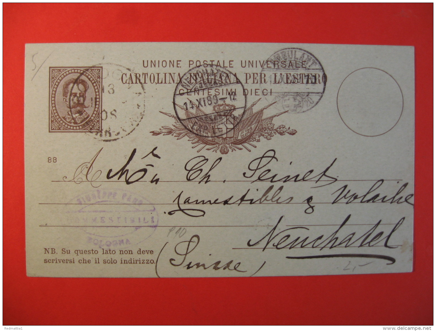 CARTOLINA ITALIANA PER L ESTERO 1890  AMALFI NEUCHATEL SVIZZERA TIMBRO AMBULANT  -409 - Storia Postale