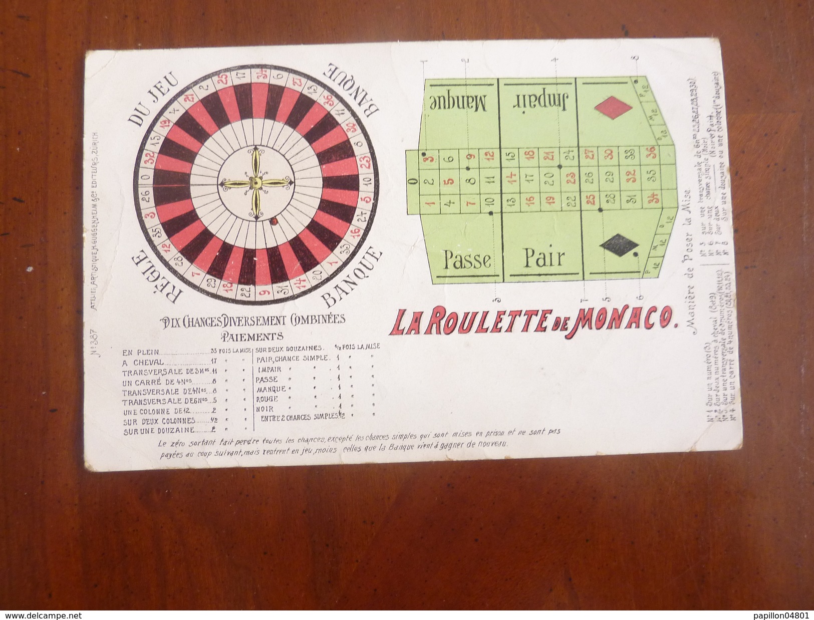 CP PUBLICITE CASINO LA ROULETTE DE MONACO N°387  MANIERE DE POSER LA MISE - Collections & Lots