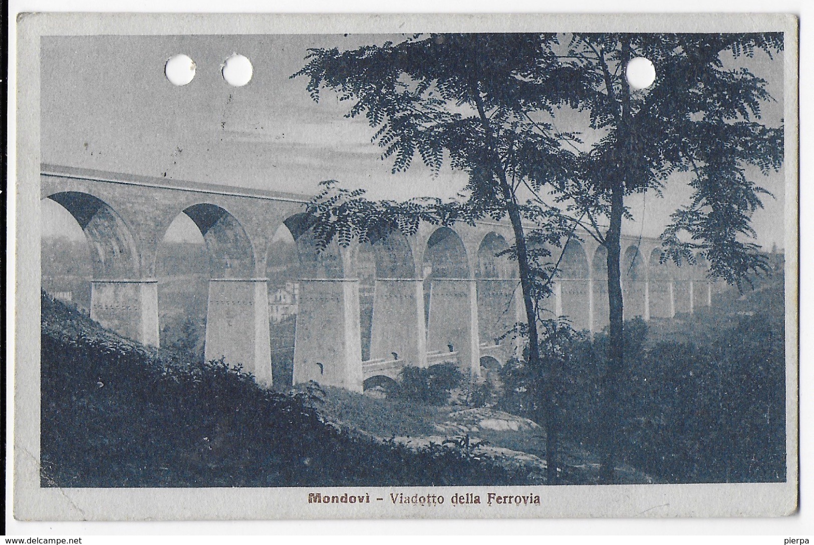 STORIA POSTALE REGNO - ANNULLO FRAZIONARIO - MONDOVI' BREO  (CN) 23-127 SU CARTOLINA VIADOTTO FERROVIA - Storia Postale